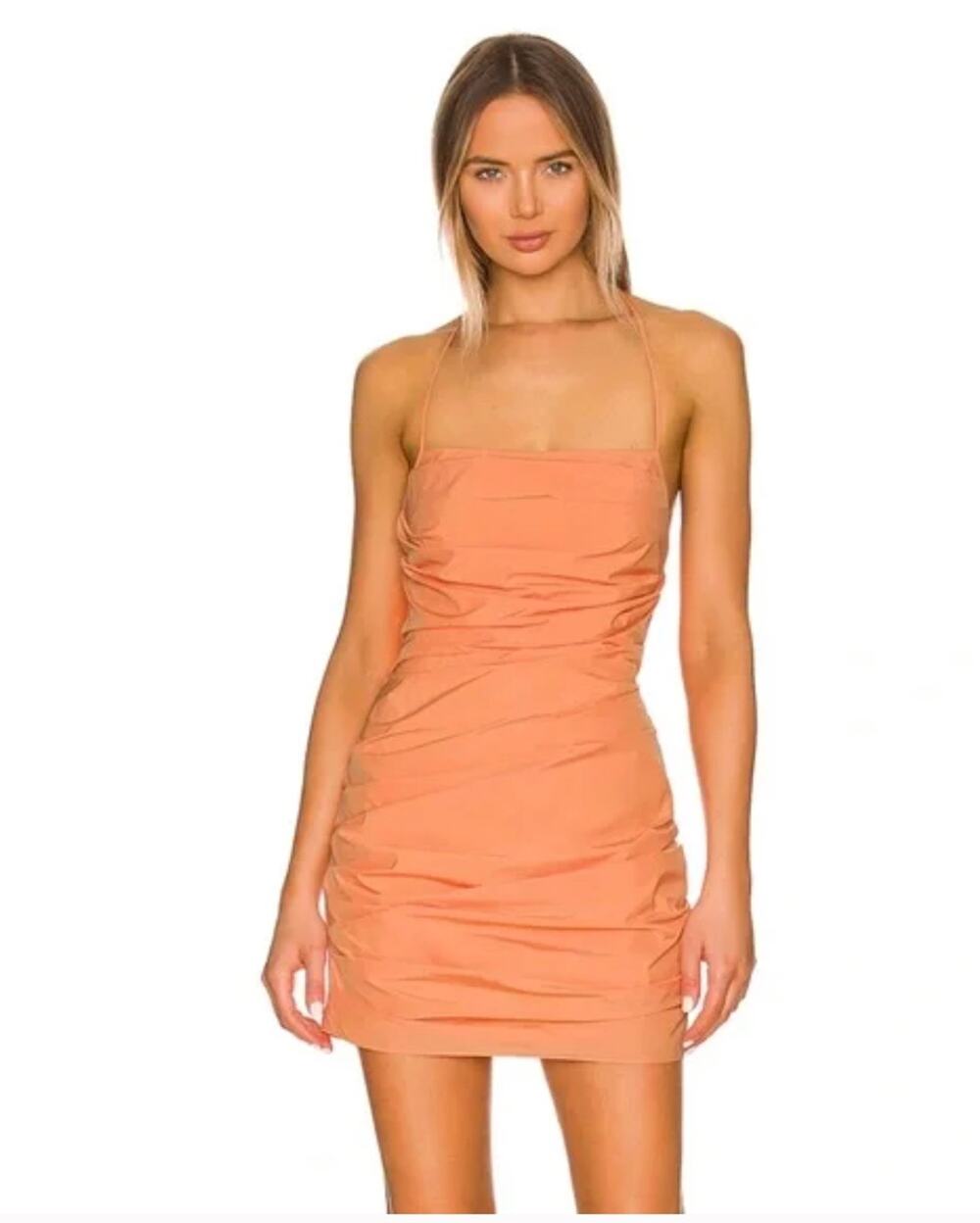 Amanda Uprichard Womens M Peach Laconia Chain Halter Ruched Mini Dress Party